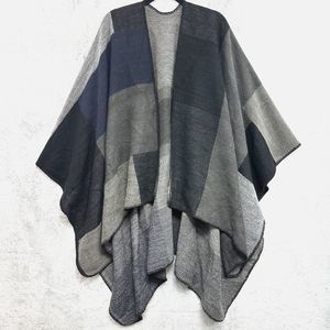 Winter Poncho Oversized Wrap Shawl Cape Cardigan Cozy Open Front Gray One Size